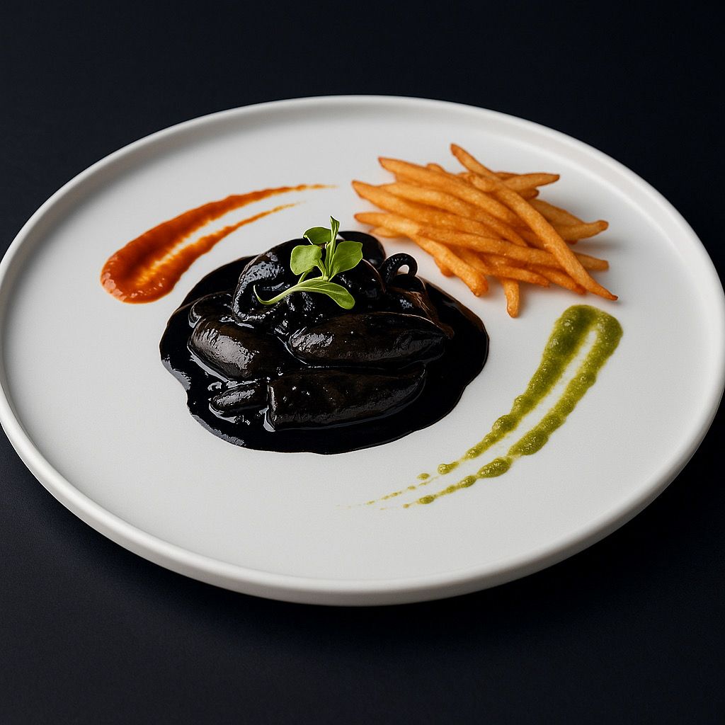 Chipirones en su tinta con alioli de azafrán