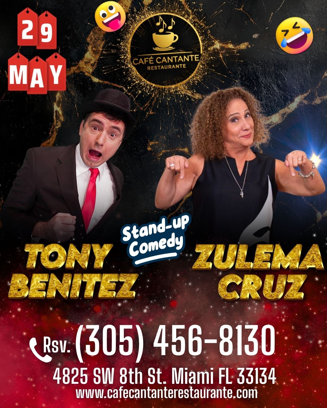 Stand Up Comedy: Tony Benitez & Zulema Cruz | 29 MAY